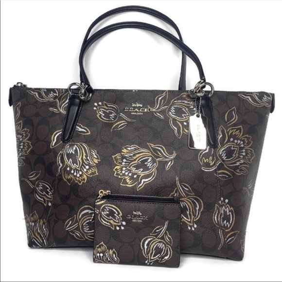 Coach Mahogany Tulip Signature C Tote Wallet Set - Picture 2 of 6